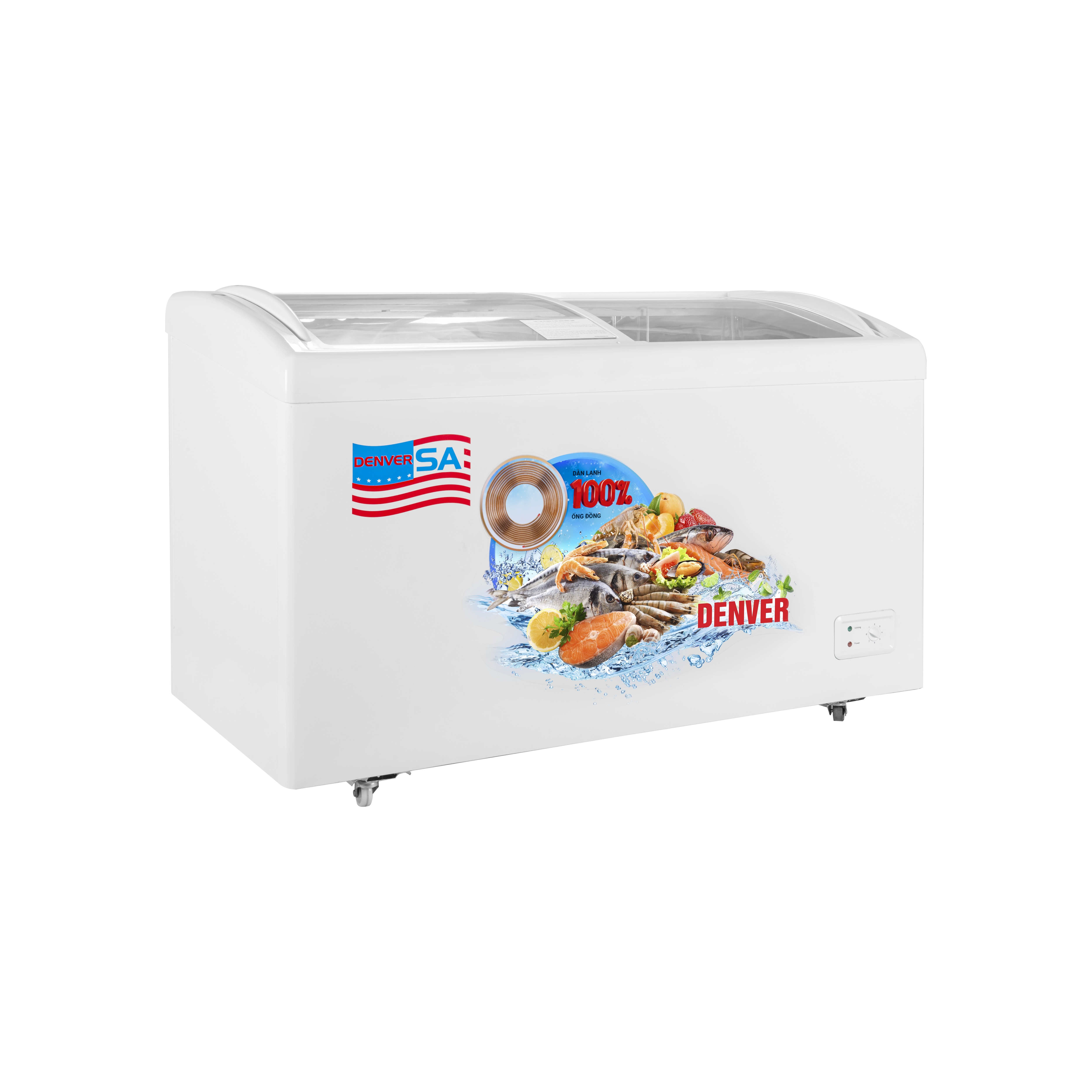 Tủ bảo quản Denver kính cong AS-559K 1 ngăn đông lòng Inox